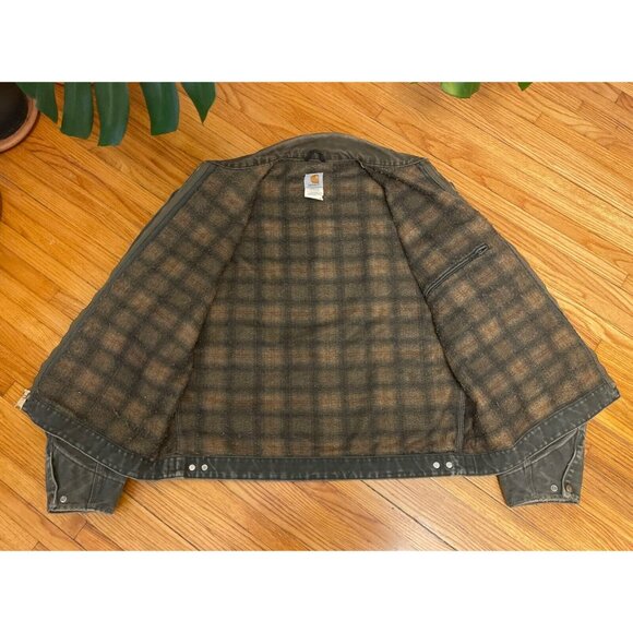 Vintage XL Carhartt J97 MOS Detroit Moss Green Patina Blanket Lined Jacket USA - Picture 4 of 12